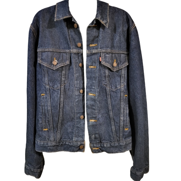 Levi's Vtg 80s Denim Trucker Unisex Red Tab Jean Jacket sz 44 Single Red Stitch - Picture 1 of 5